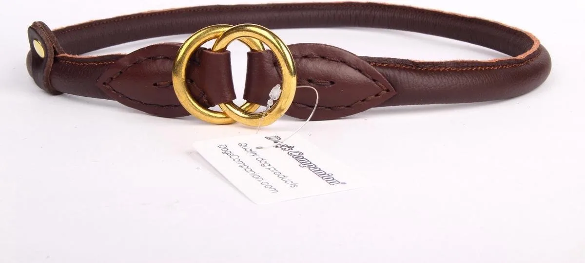 Leren Sliphalsband - Lengte: 65 cm x 10 mm- Bruin - Messing fra Dog's Companion i Brun, Messing – produktbillede