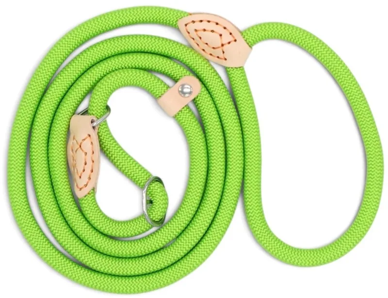 Nylon Retrieverlijn voor Honden met Leren Stop | Rond Gevlochten Sliplijn en Hondenlijn voor Wandelen en Training | 1,5 of 1,8 Meter - Lengte: 1,5 m (6mm), Kleur by Dog's Companion in Green – product photo