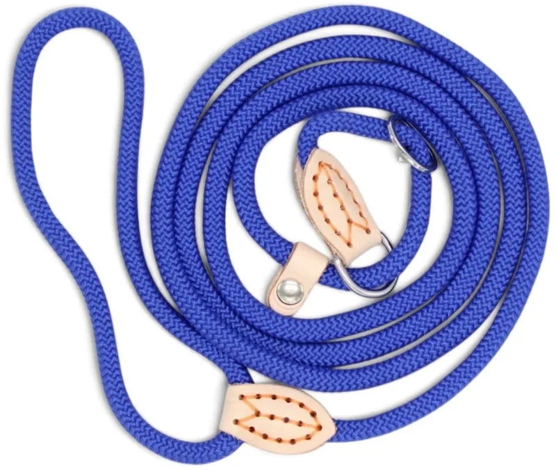 Nylon Retrieverlijn voor Honden met Leren Stop | Rond Gevlochten Sliplijn en Hondenlijn voor Wandelen en Training | 1,5 of 1,8 Meter - Lengte: 1,5 m (6mm), Kleur by Dog's Companion in Blue – product photo
