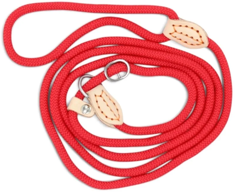 Nylon Retrieverlijn voor Honden met Leren Stop | Rond Gevlochten Sliplijn en Hondenlijn voor Wandelen en Training | 1,5 of 1,8 Meter - Lengte: 1,5 m (6mm), Kleur by Dog's Companion in Red – product photo