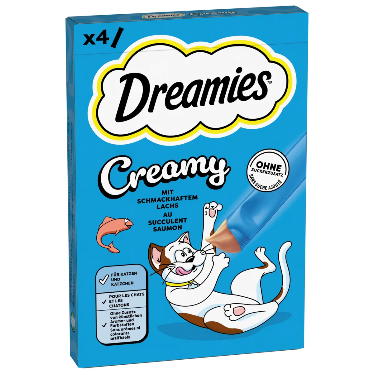 4 x 10 g Dreamies Creamy Snacks Zalm Kattensnacks van Dreamies – productfoto