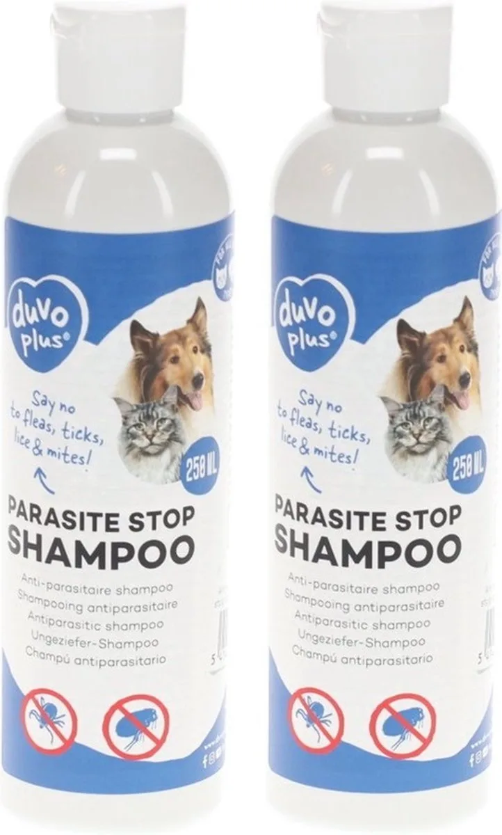Anti Vlo & Teek - Anti-parasitaire Shampoo - Hond & Kat - 2 x 250ml de Duvo+ – photo produit