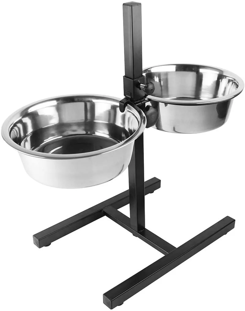 dinner time Twin Feeder - Verhoogde Voerbak Hond - Verstelbare H-stander met 2 RVS Bakken - XXL 2x4730ml - Zwart/Zilver de Duvo+ en Argent – photo produit