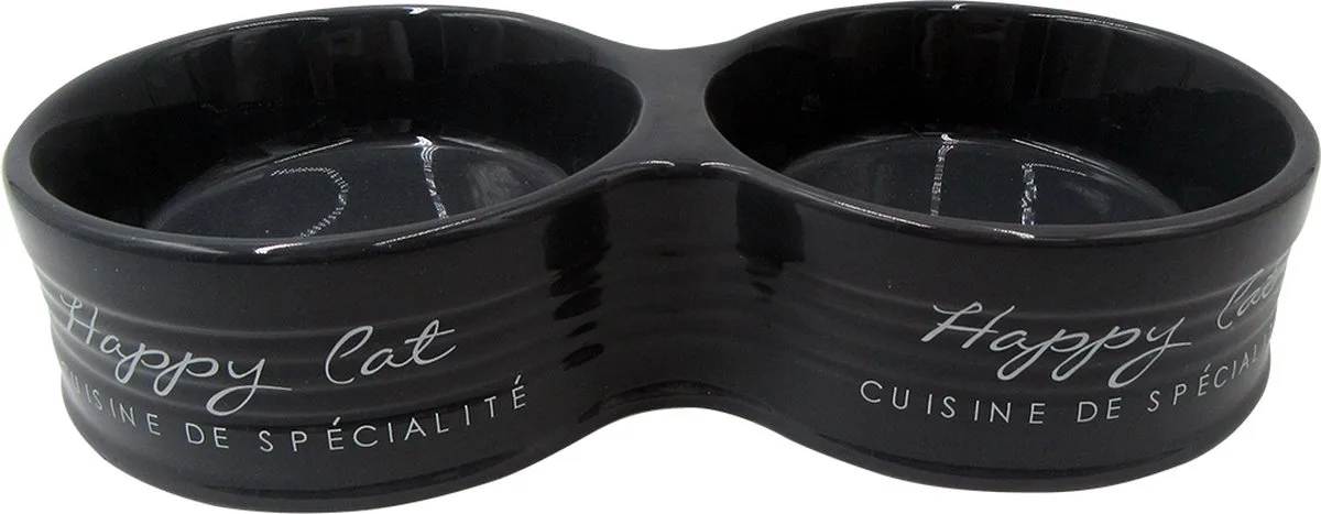 Dubbele eetkom stone happy cat Antraciet 26x13x5,5cm de Duvo+ en Noir – photo produit