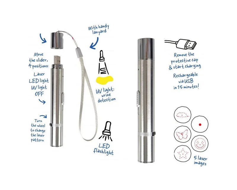 Duvo 7 in 1 laser kattenspeeltje - 11.5 x 1.5 x 1.5 cm - speelgoed voor kat de Duvo+ en Gris, Metaal – photo produit 4 sur 4