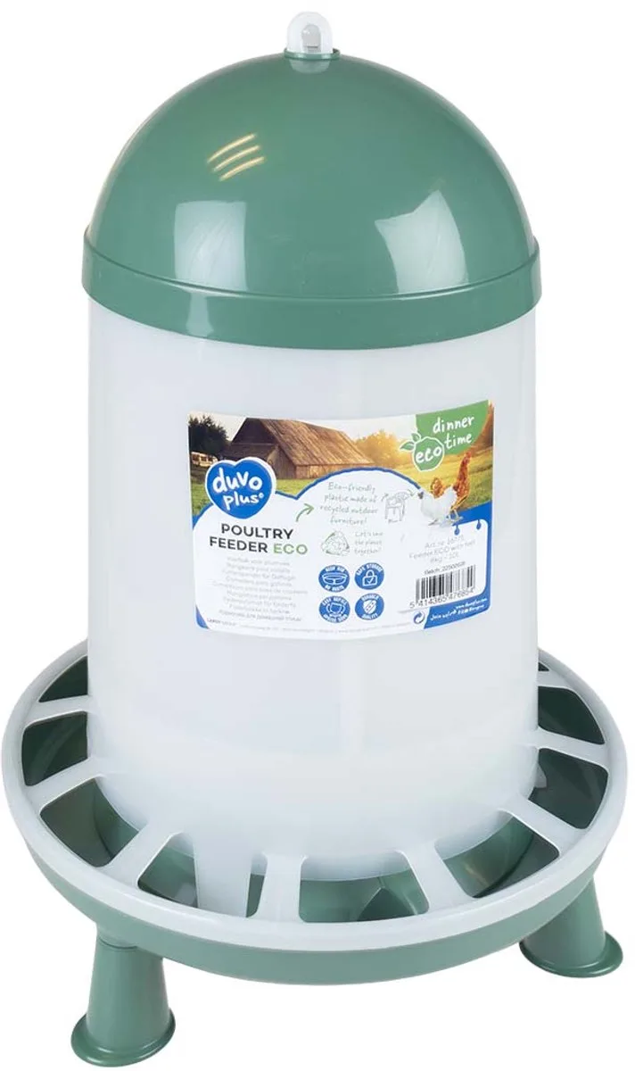 duvoplus dinner time ECO Voedersilo voor Kippen - 8 kg / 10 Liter met Pootjes & Hoge Rand - Gerecycleerd von Duvo+ in Transparent, Grün – Produktfoto