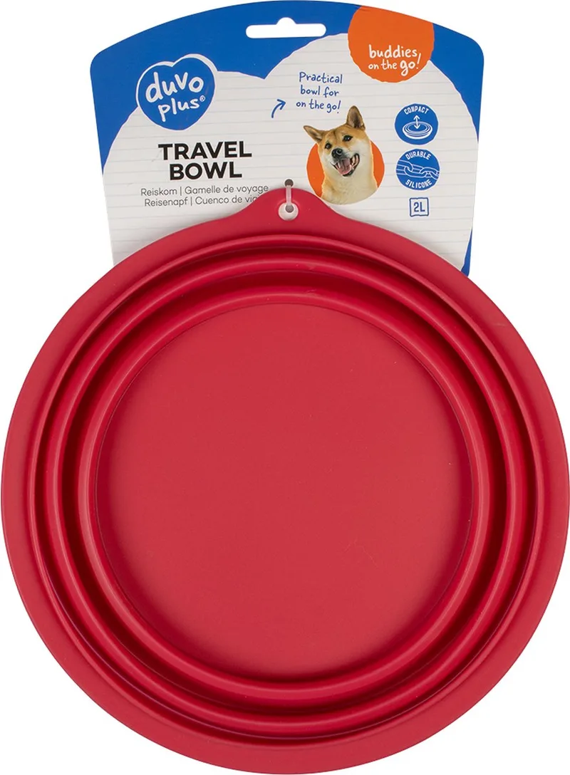 Duvoplus - Drinkbak - Hond - Silicone Reiskom 2000ml - 22cm - 1st de Duvo+ en Rouge – photo produit