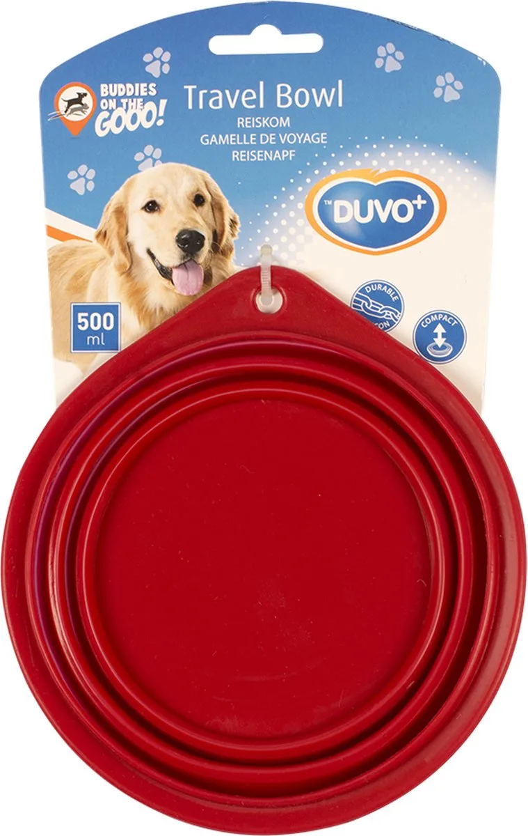 Duvoplus - Drinkbak - Hond - Silicone Reiskom 500ml - 14cm - 1st de Duvo+ en Rouge – photo produit