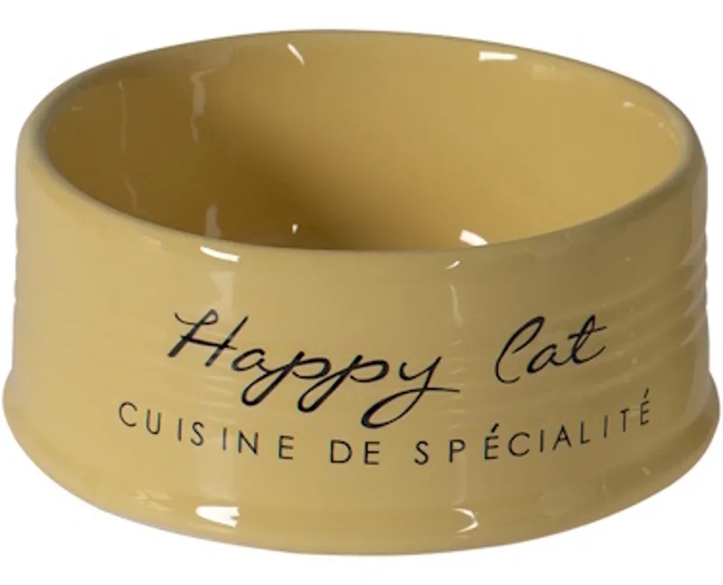 Duvoplus - Drinkbak - Kat - Eetkom Stone Happy Cat Ø10,5 - 300ml - 1st by Duvo+ in Yellow – product photo