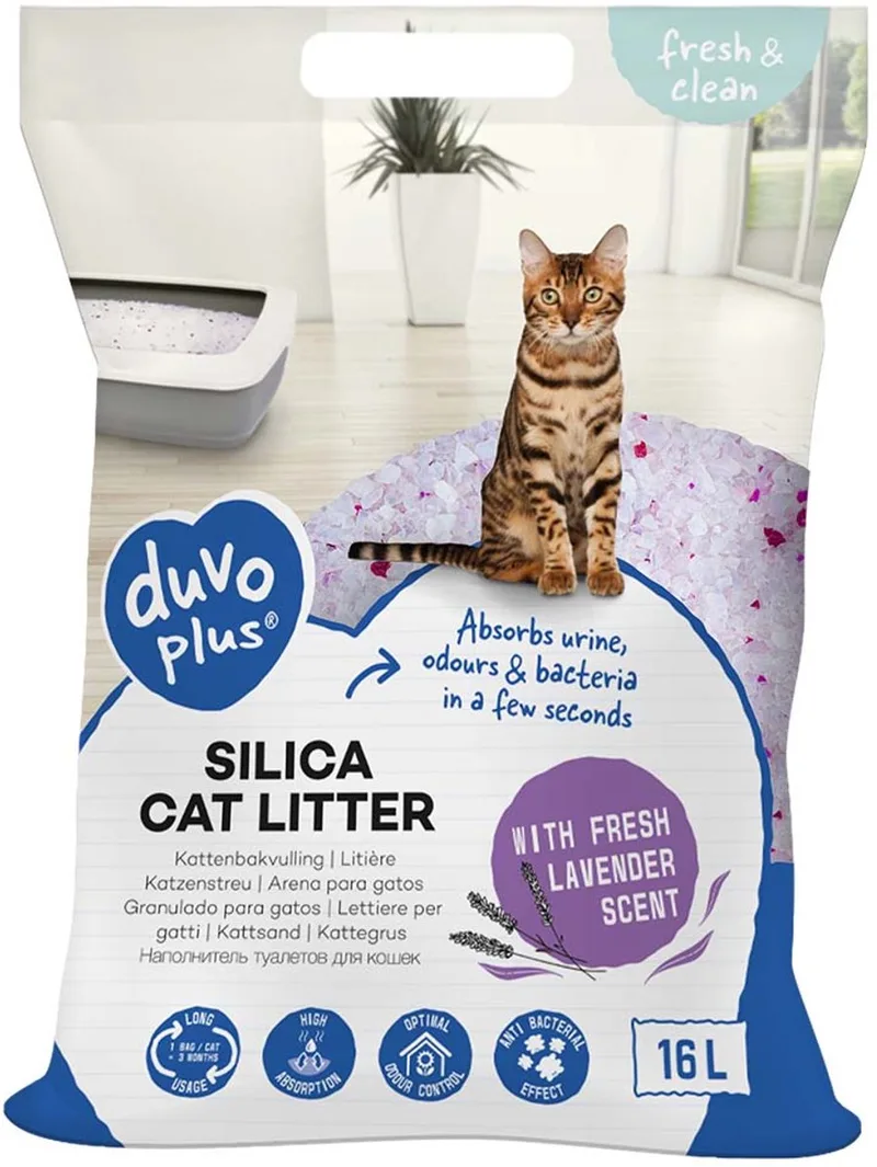 duvoplus fresh & clean kattenbakvulling Premium Silica lavendel voor kattenbakken 16L/6.3kg de Duvo+ – photo produit