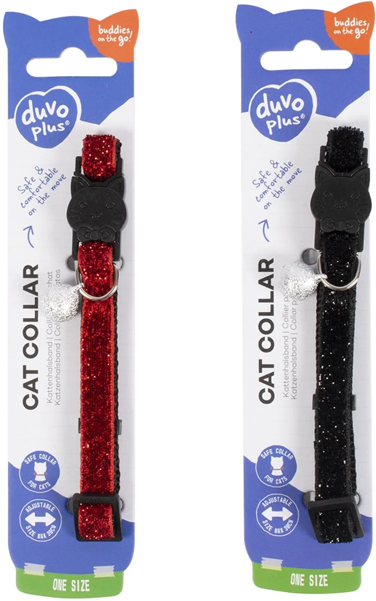 Duvoplus - Halsband Voor Dieren - Kat - Kattenhalsband Glitter 2 Nylon 20-30cm / 10mm - 1st de Duvo+ en Gemengde Kleuren – photo produit