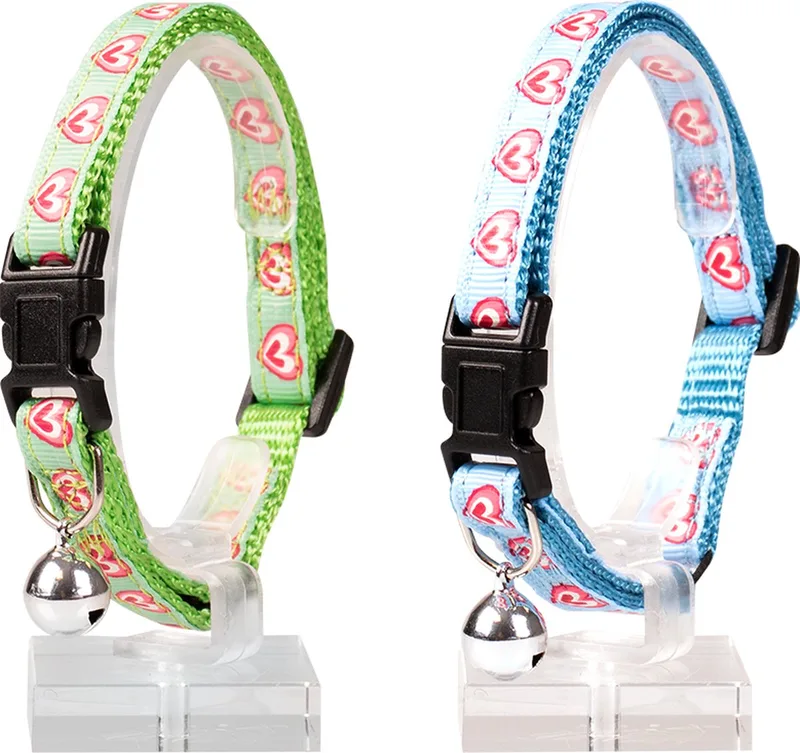 Duvoplus - Halsband Voor Dieren - Kat - Kattenhalsband Hartjes Nylon 20-30cm / 10mm - 1st by Duvo+ in Green, Blue – product photo