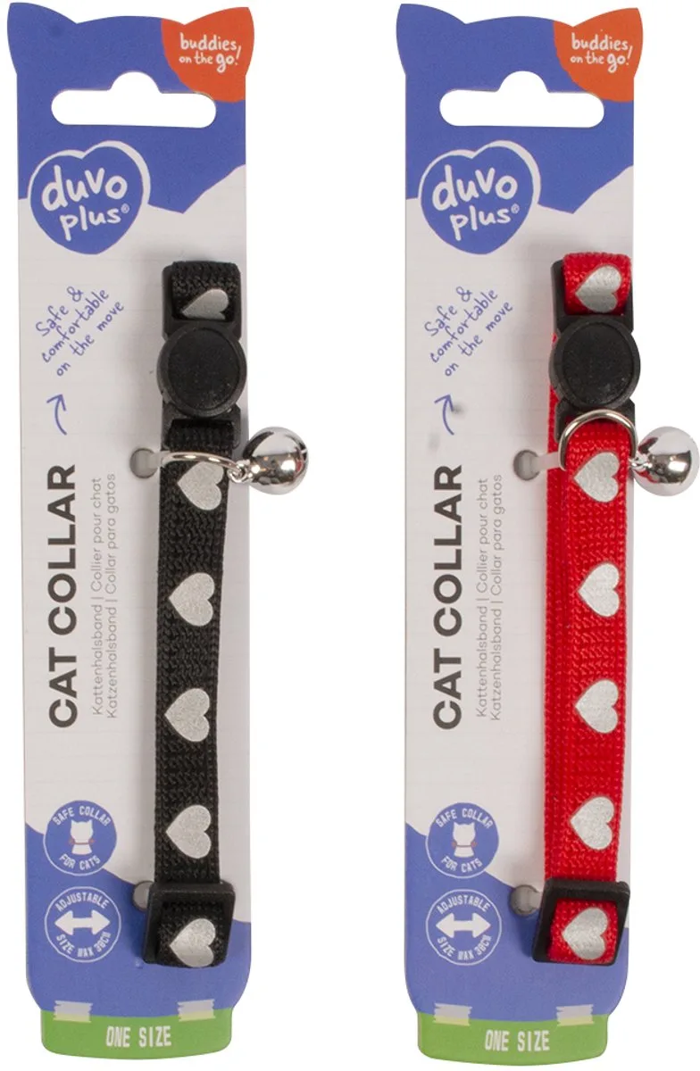 Duvoplus - Halsband Voor Dieren - Kat - Kattenhalsband Hartjes Reflecterend 20-30cm / 10mm - 1st de Duvo+ en Gemengde Kleuren – photo produit