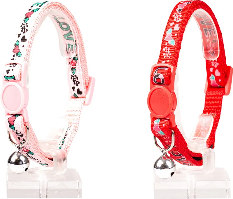 Duvoplus - Halsband Voor Dieren - Kat - Kattenhalsband Love Nylon 20-30cm / 10mm - 1st de Duvo+ en Rouge, Rose – photo produit