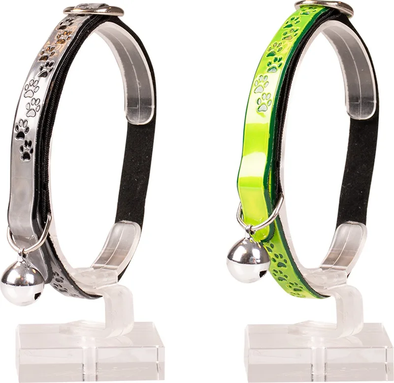Duvoplus - Halsband Voor Dieren - Kat - Kattenhalsband Reflecterend Pootjes Pvc 20-30cm / 10mm - 1st de Duvo+ en Argent, Jaune – photo produit 1 sur 2