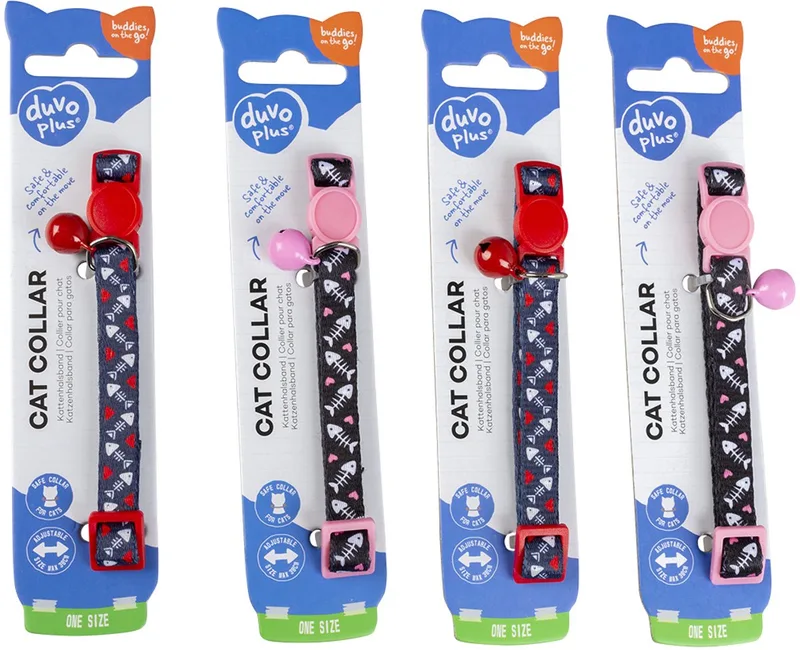 Duvoplus - Halsband Voor Dieren - Kat - Kattenhalsband Visgraat 2 Nylon 20-30cm / 10mm - 1st de Duvo+ en Gemengde Kleuren – photo produit