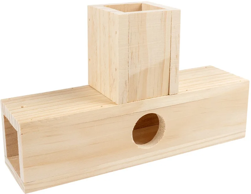 Duvoplus - Hok - Knaagdier - Houten T-tunnel 24x14,5x6,5cm - 1st de Duvo+ en Houtkleurig – photo produit