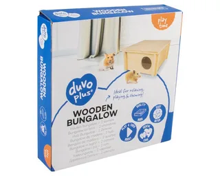 Duvoplus - Hok - Knaagdier - Knaagdieren Houten Bungalow 20x20x10cm - 1st de Duvo+ en Houtkleurig – photo produit 2 sur 4