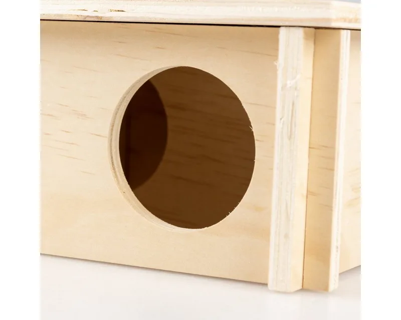 Duvoplus - Hok - Knaagdier - Knaagdieren Houten Bungalow 20x20x10cm - 1st de Duvo+ en Houtkleurig – photo produit 3 sur 4