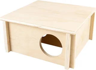 Duvoplus - Hok - Knaagdier - Knaagdieren Houten Bungalow 20x20x10cm - 1st de Duvo+ en Houtkleurig – photo produit 1 sur 4