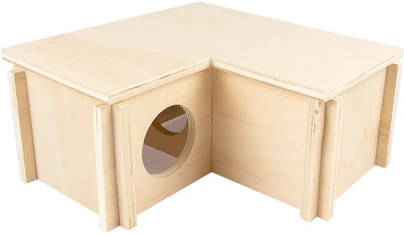 Duvoplus - Hok - Knaagdier - Knaagdieren Houten L-bungalow 24x24x11cm - 1st de Duvo+ en Houtkleurig – photo produit