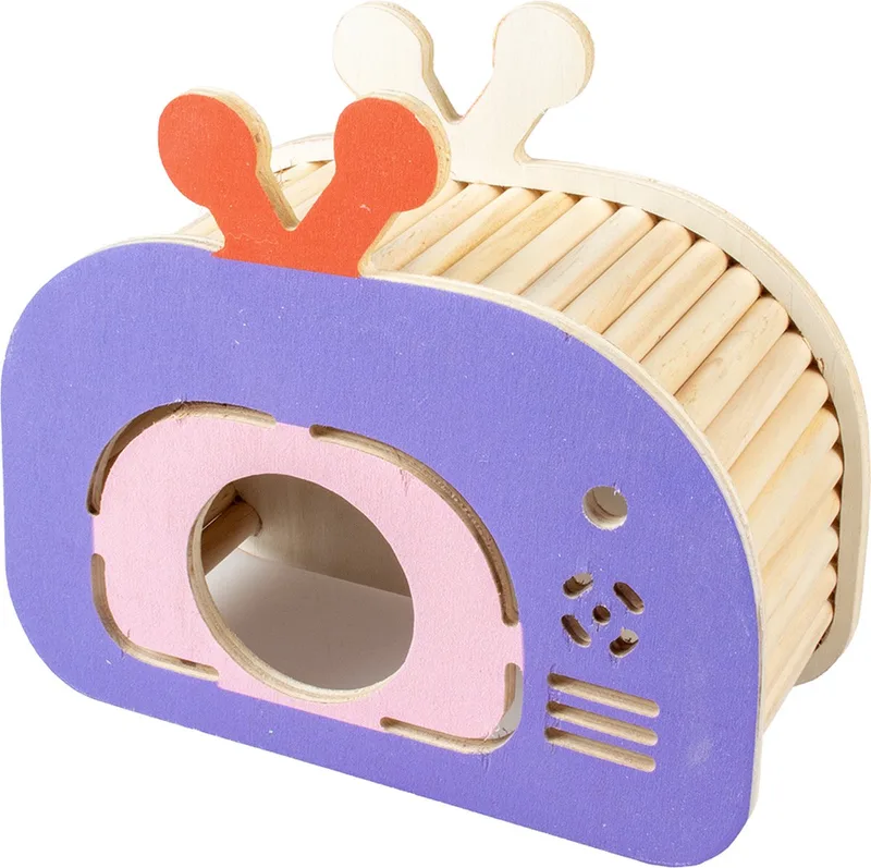 Duvoplus - Hok - Knaagdier - Knaagdieren Houten Speelhuis Tv 19,6x8,5x17cm - 1st de Duvo+ en Multicolore – photo produit
