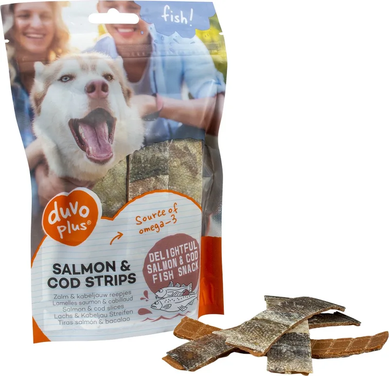 Duvoplus - Hondensnack - Hond - Fish! Zalm & Kabeljauw Strips 150gr - ± 14st - 14st von Duvo+ – Produktfoto