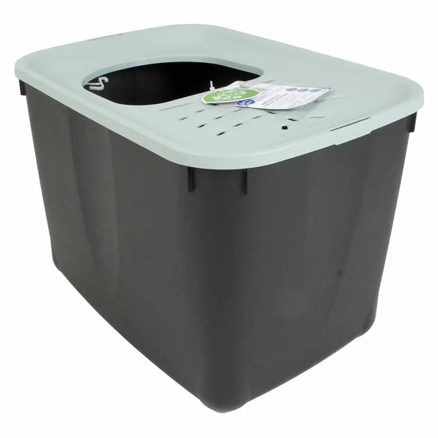 duvoplus Kattenbak Micia Eco Top - Toploader Kattentoilet met Hoge Rand - Minder Morsen - 57x37x38cm - Taupe/Zwart