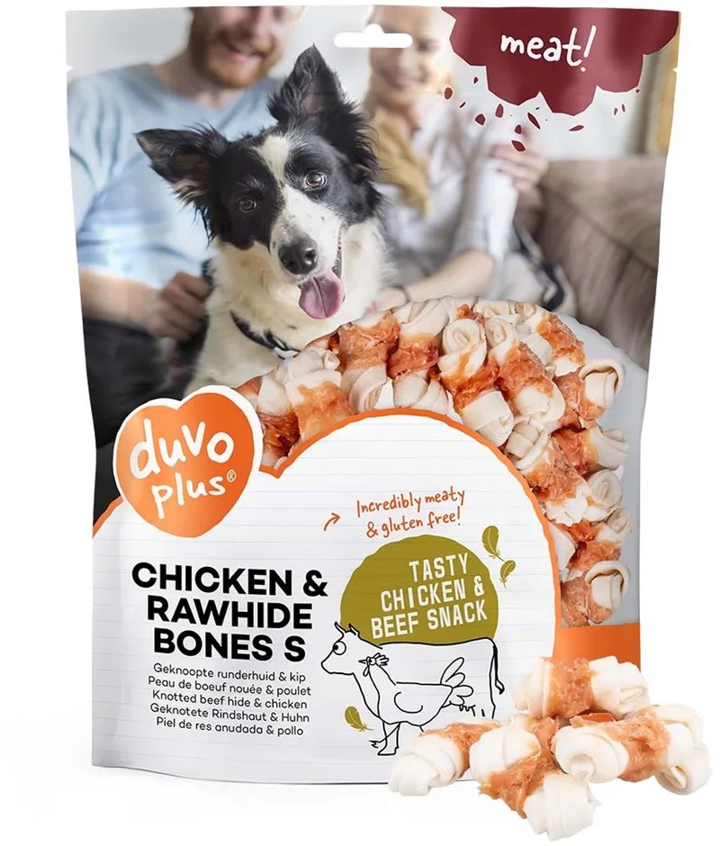 duvoplus meat! Hondensnack Kip & Runderhuid Botjes - Graanvrije Kauwsnack met 70% Eiwit - S - 1 kg by Duvo+ – product photo