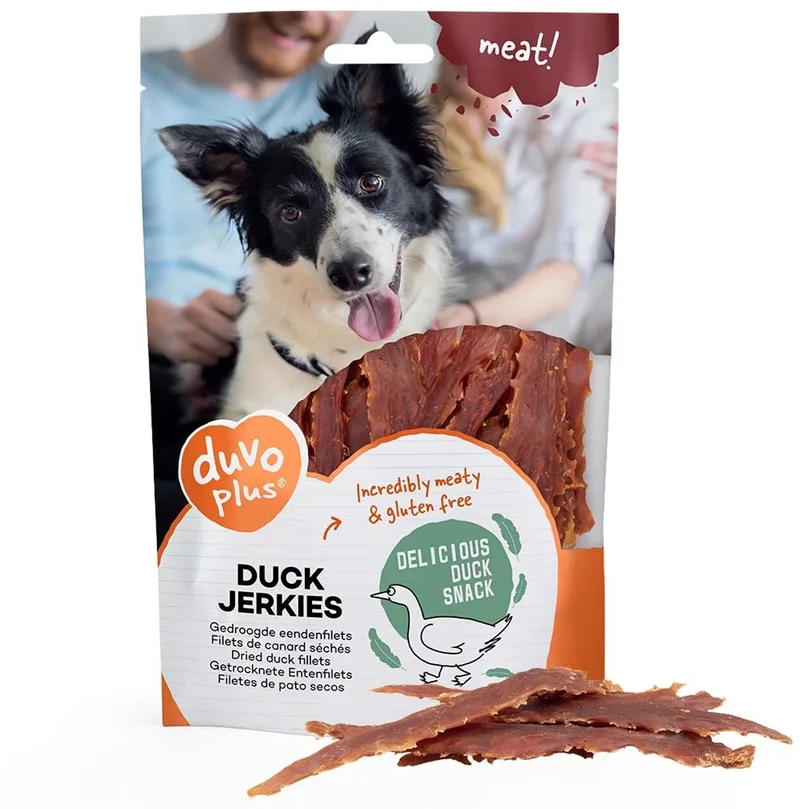 duvoplus meat! snack eend jerkies voor honden 1kg von Duvo+ – Produktfoto