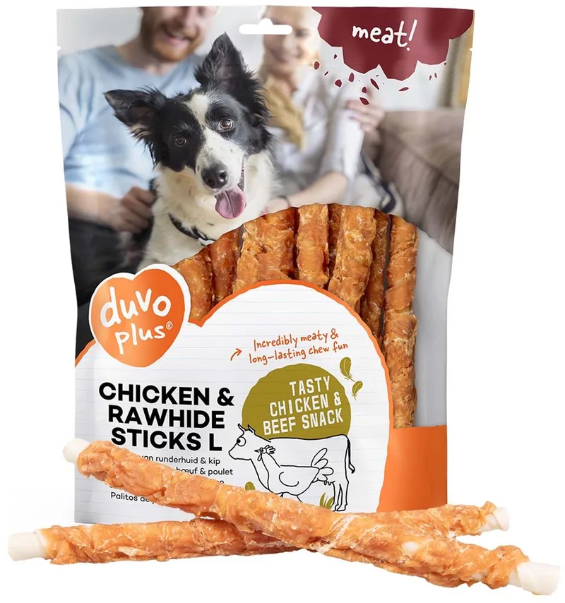 duvoplus meat! snack kip&runderhuid sticks voor honden L-25cm-1kg by Duvo+ – product photo