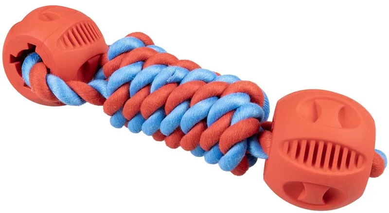 duvoplus playtime touwspeeltje Rubrop halter met 2 ballen voor honden 22x7x7cm de Duvo+ en Rouge – photo produit