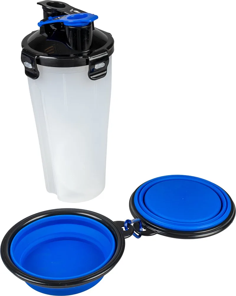 Duvoplus - Reisbench - Hond - 2-in-1 Eet- En Drink Reisset 350ml - 11x11x23cm - 1st de Duvo+ en Bleu, Noir – photo produit