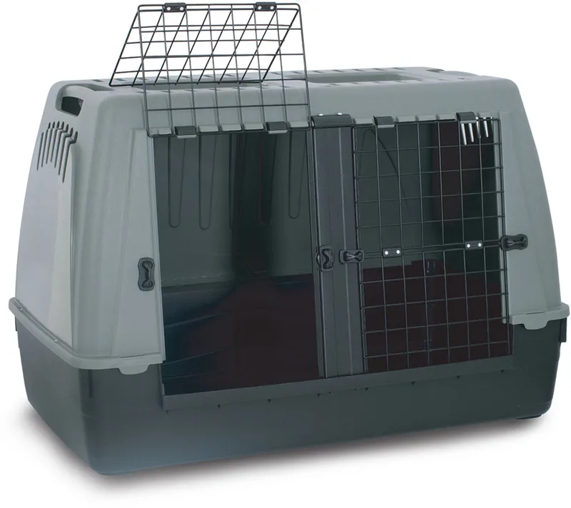 Duvoplus - Reisbench - Hond - Baron Eco Car Box 100 Double Door 100x60x65cm - 1st by Duvo+ in Grey, Green – product photo