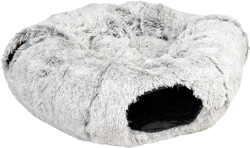 duvoplus Snug Kattenmand & Kattentunnel - Fluffy Pluche - 80x80x25cm de Duvo+ en Gris – photo produit