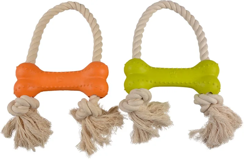 Duvoplus - Speelgoed Voor Dieren - Hond - Eco Rubber Been Bamboe/rijst + Katoen 30x18x4,6cm - 1st by Duvo+ in Gemengde Kleuren – product photo