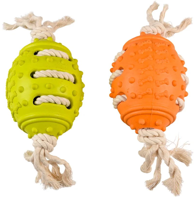 Duvoplus - Speelgoed Voor Dieren - Hond - Eco Rubber Rugby Bal Bamboe/rijst + Katoen 28x9,3x9,3cm - 1st de Duvo+ en Gemengde Kleuren – photo produit