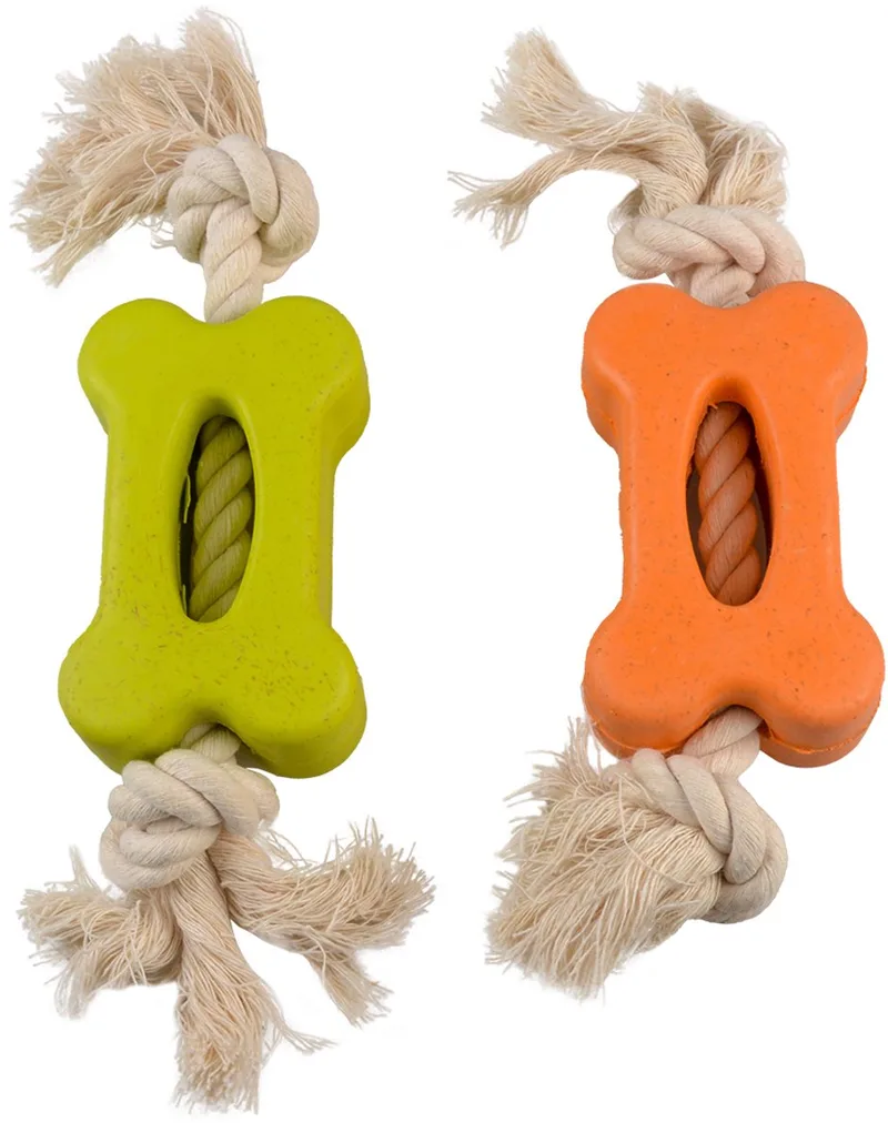 Duvoplus - Speelgoed Voor Dieren - Hond - Eco Rubber Vlak Been Bamboe/rijst + Katoen 27x6,5x3,8cm - 1st by Duvo+ in Gemengde Kleuren – product photo