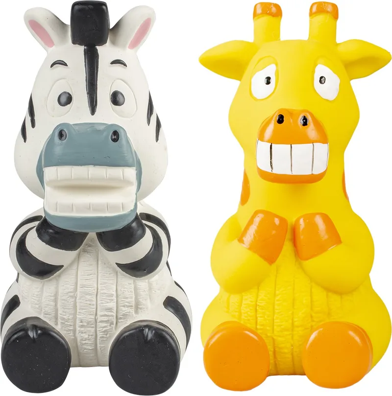 Duvoplus - Speelgoed Voor Dieren - Hond - Latex Zittende Zebra/giraf 7,5x8x15cm - 1st von Duvo+ in Gemengde Kleuren – Produktfoto