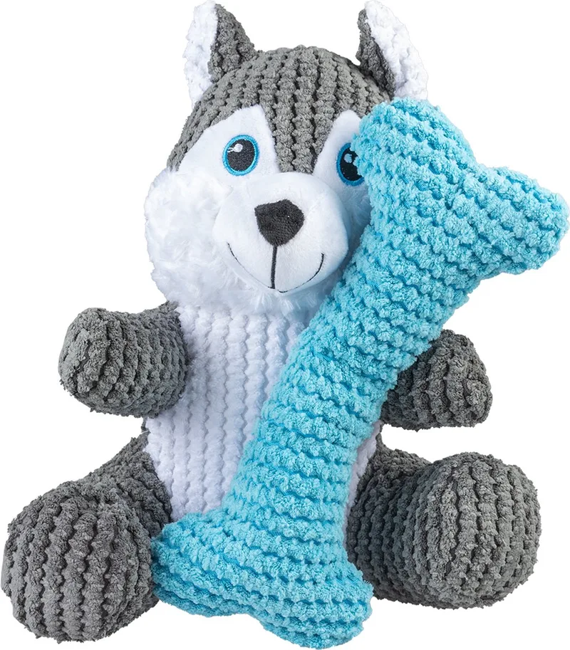 Duvoplus - Speelgoed Voor Dieren - Hond - Pluche Duo Husky + Been M - 27,5x27,4x16,5cm - 1st by Duvo+ in Multicolour – product photo