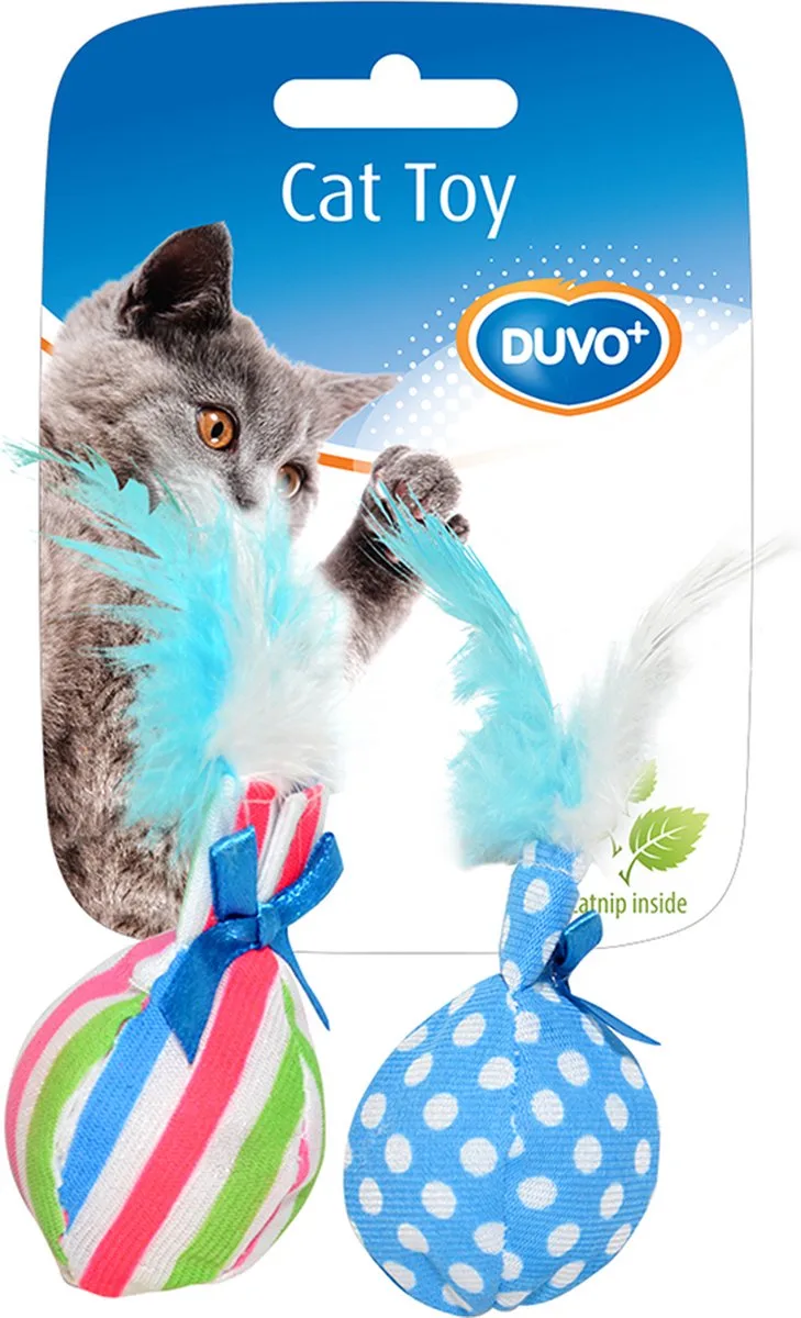 Duvoplus - Speelgoed Voor Dieren - Kat - Assortiment Balletjes Met Pluim 14x8x4cm - 2st by Duvo+ in Gemengde Kleuren – product photo