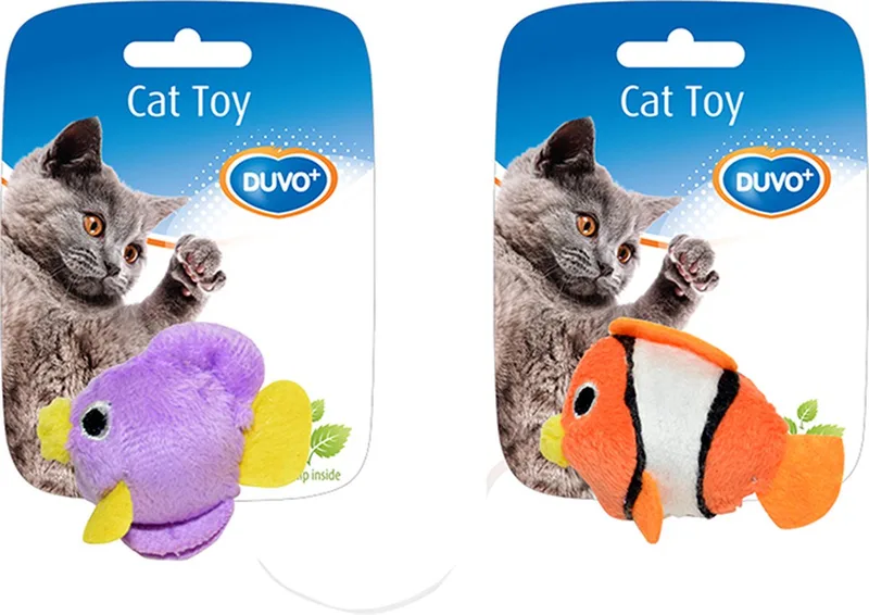 Duvoplus - Speelgoed Voor Dieren - Kat - Assortiment Visjes 2st - 7,5x9x3,5cm - 1st de Duvo+ en Orange, Bleu – photo produit