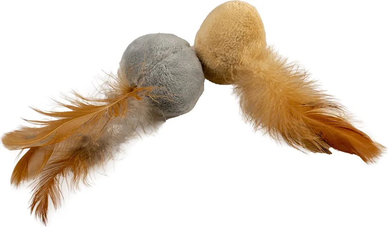 Duvoplus - Speelgoed Voor Dieren - Kat - Cushy Ballen Met Veren 2pc - 12x4x5cm - 2st by Duvo+ in Brown, Grey – product photo