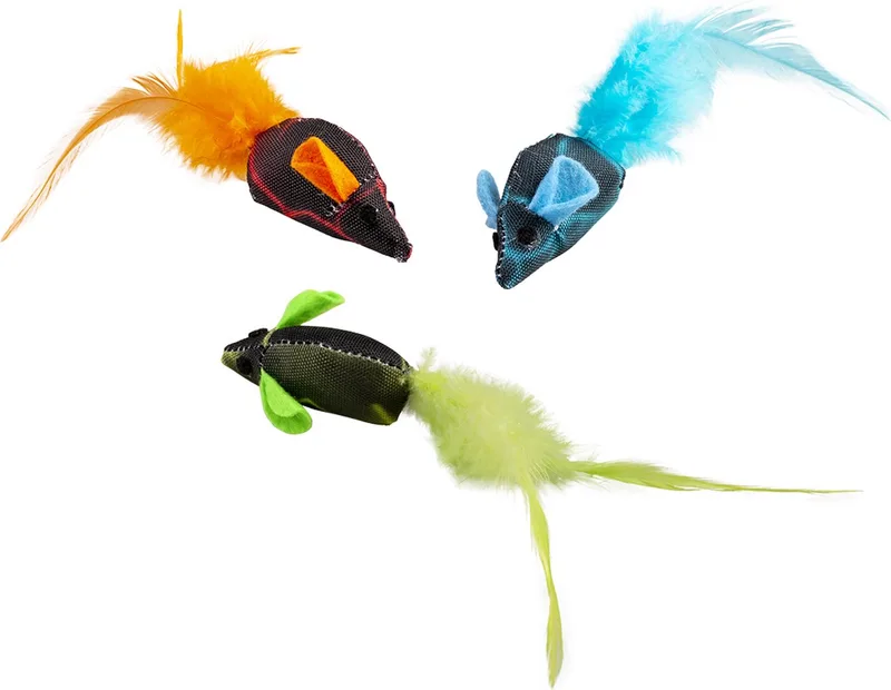 Duvoplus - Speelgoed Voor Dieren - Kat - Flash Muizen Met Veren 3pc - 19x5,5x3cm - 3st de Duvo+ en Multicolore – photo produit