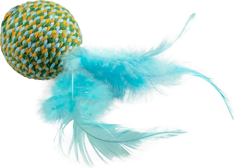 Duvoplus - Speelgoed Voor Dieren - Kat - Jolly Bal Met Veren 18x4,5x4,5cm - 1st de Duvo+ en Bleu – photo produit