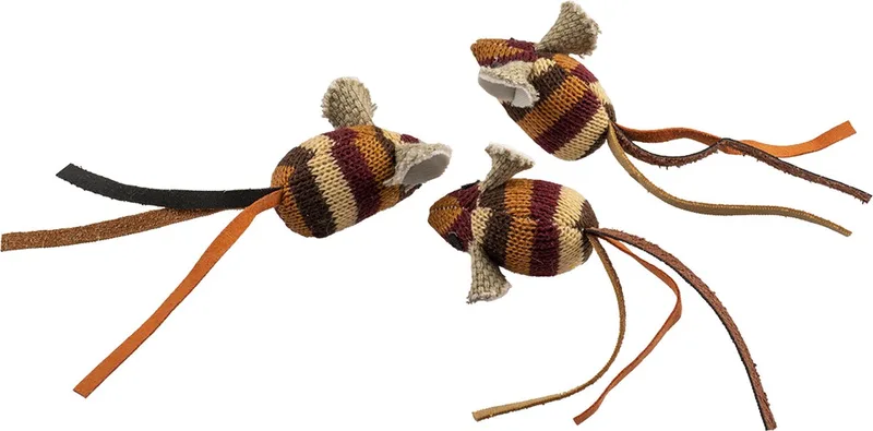 Duvoplus - Speelgoed Voor Dieren - Kat - Knitted Muizen 13,5x4,5x2,5cm - 2st by Duvo+ in Brown – product photo