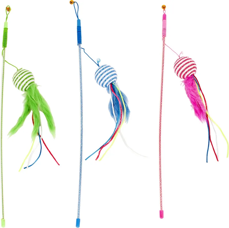 Duvoplus - Speelgoed Voor Dieren - Kat - Speelhengel Gevederde Bal Mix 46cm - 1st by Duvo+ in <> – product photo