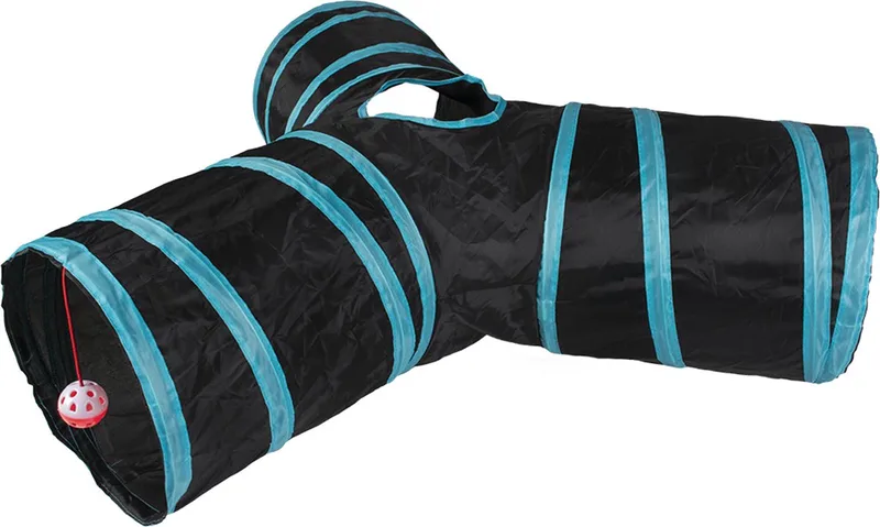 Duvoplus - Speelgoed Voor Dieren - Kat - Speeltunnel Labyrint 80x25cm - 1st de Duvo+ en Bleu, Noir – photo produit