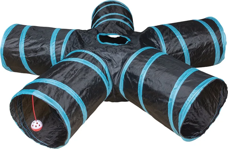 Duvoplus - Speelgoed Voor Dieren - Kat - Speeltunnel Star 100x25cm - 1st fra Duvo+ i Blå, Sort – produktbillede