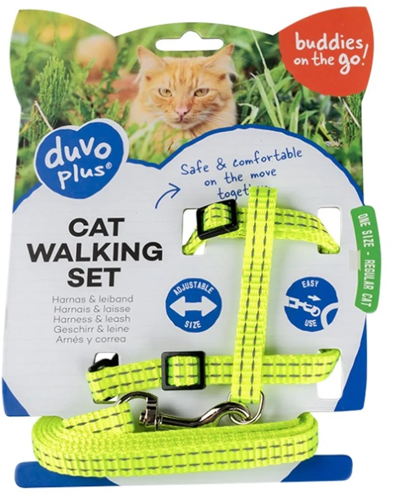 Duvoplus - Uitlaatriem Voor Dieren - Kat - Kat Wandelset Refelecterend Uni 20-35cm / 10mm - 125cm - 1st de Duvo+ en Orange, Jaune – photo produit